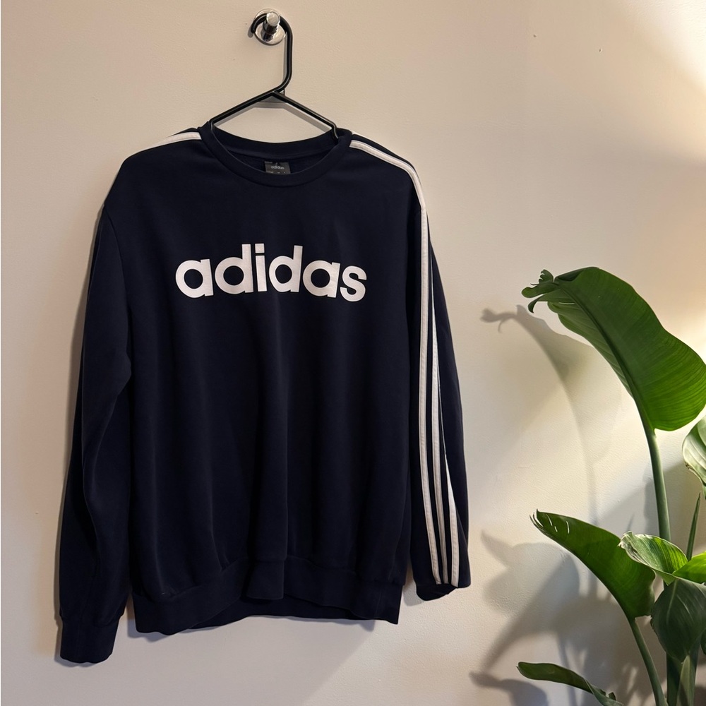 Adidas Blue and White Crewneck Sweater
